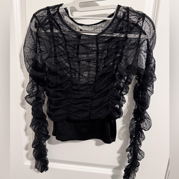 Tops - Elegant Black Sheer Ruffle Top